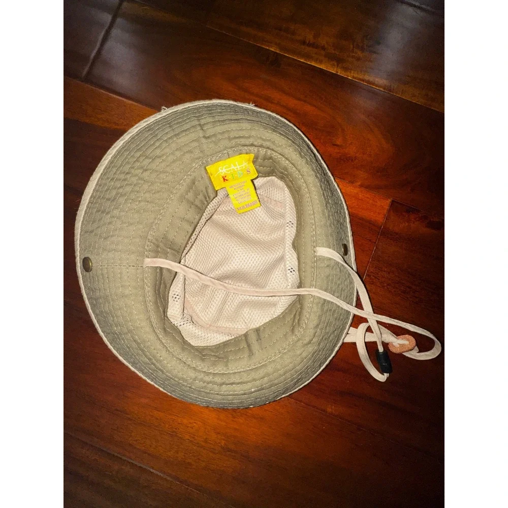 Scala Kids Safari Sun Hat 4-6X Khaki Tan Excellent Cotton Adjustable Chin Strap